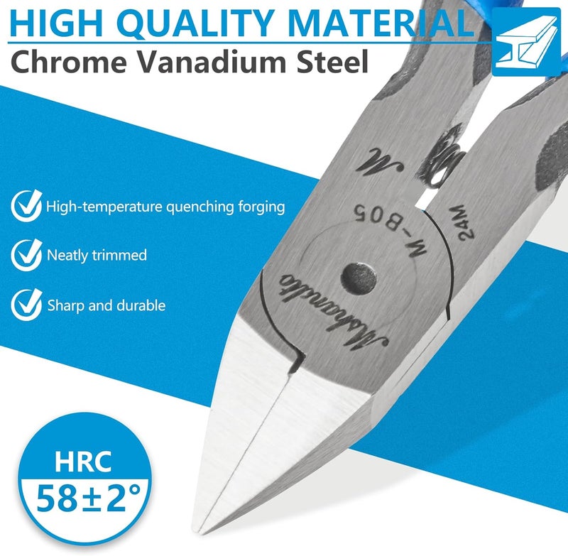 mshandto 5" Flush Cutter Wire Cutters, Ultra-Sharp Precision Side & Diagonal Cutting Pliers with Spring, Chrome Vanadium Steel Wire Snips for Electronics, Model, Floral, Plastic & Soft Wire - Image 3